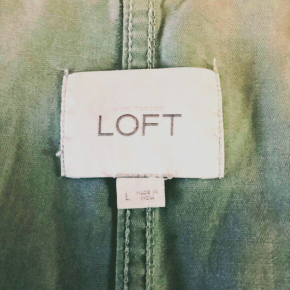 Loft Women's Utility Jacket Motto Linen/Cotton Roll-Tab Sleeve Pockets in Large - Picture 6 of 11